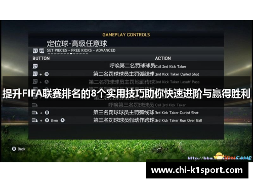 提升FIFA联赛排名的8个实用技巧助你快速进阶与赢得胜利